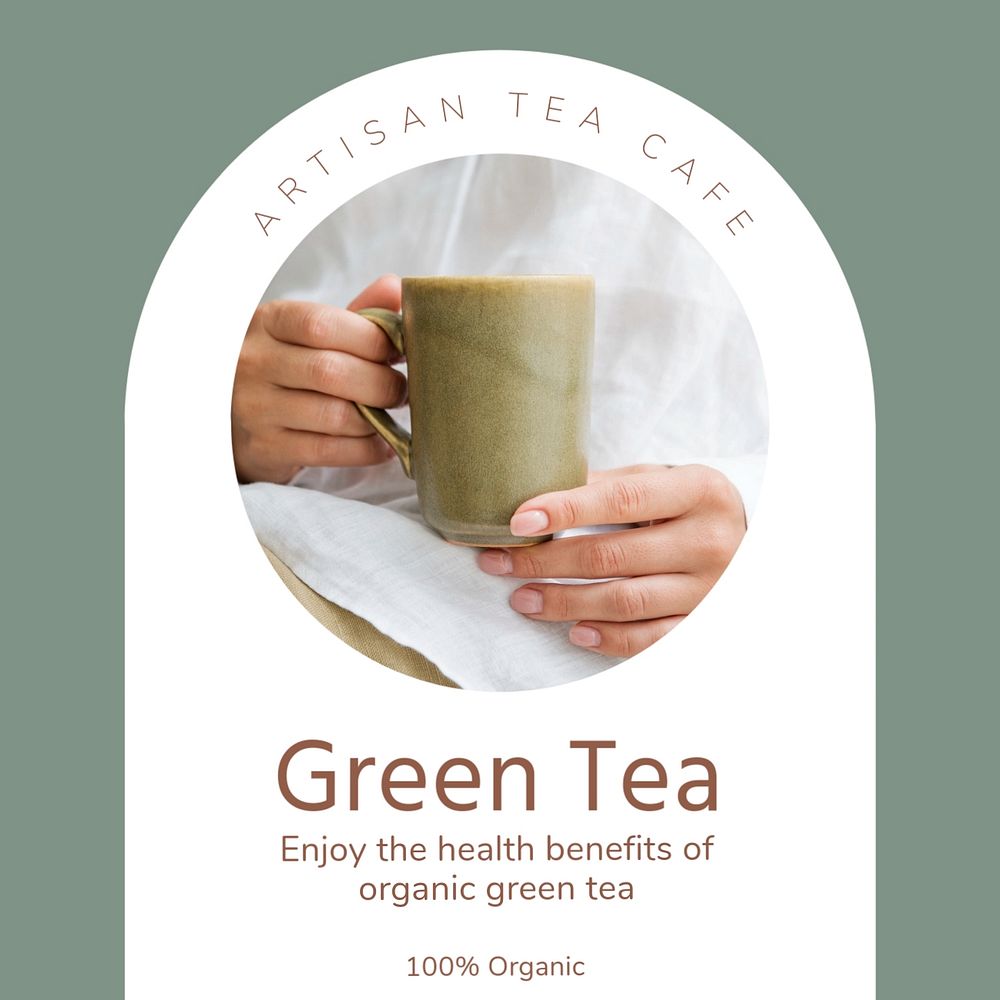 Green tea Instagram post template, editable text