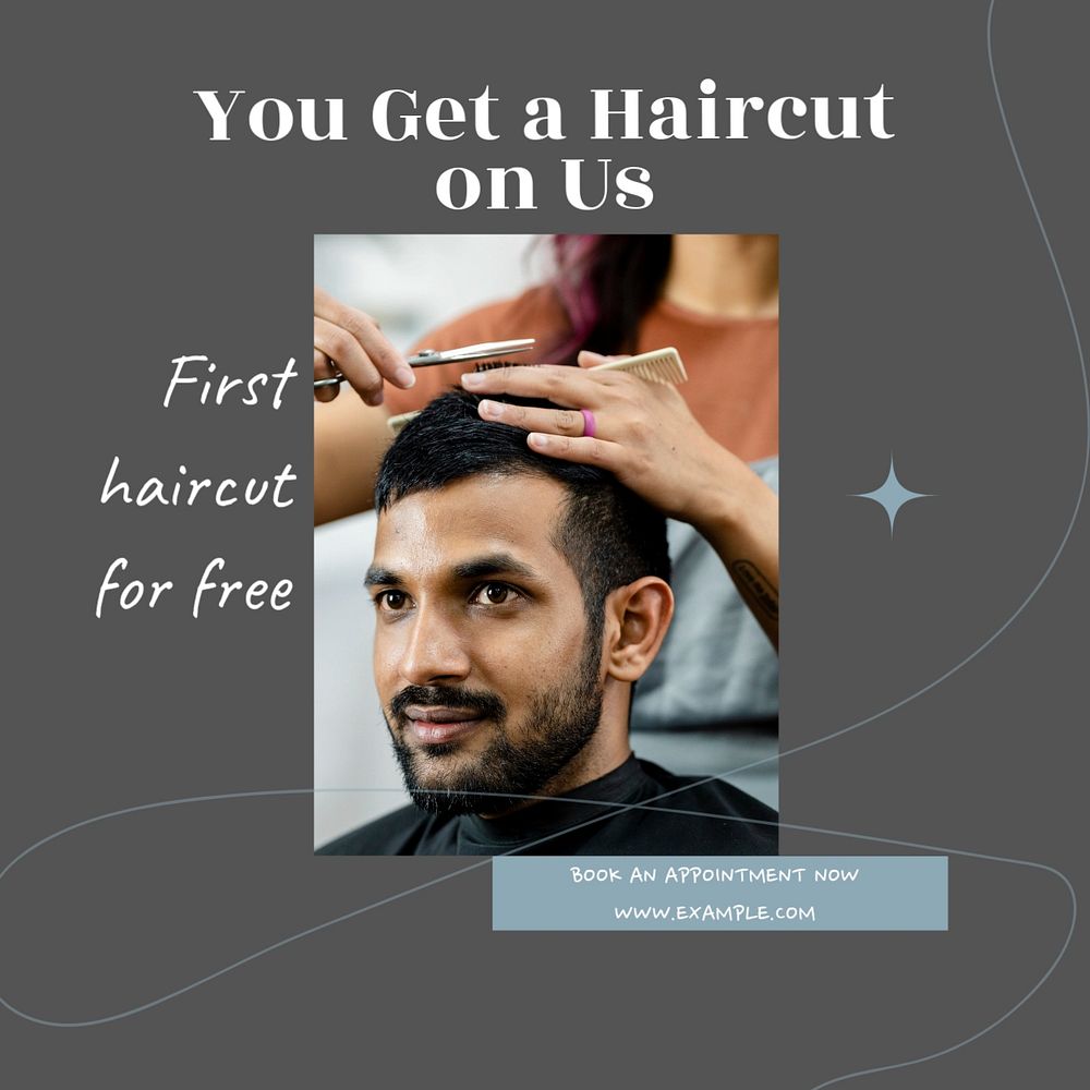 Free haircut Instagram post template, editable text