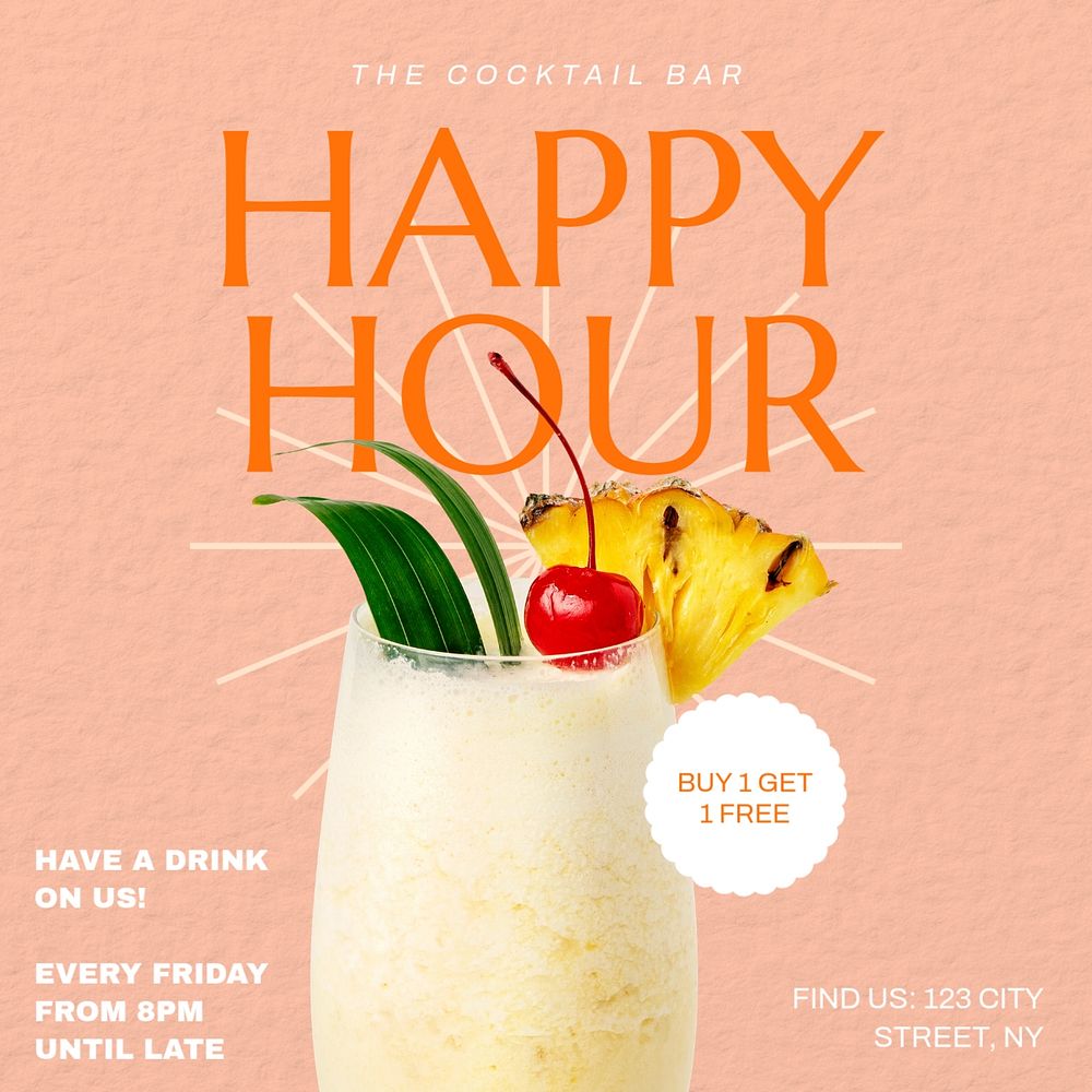 Happy hour Facebook post template, editable design