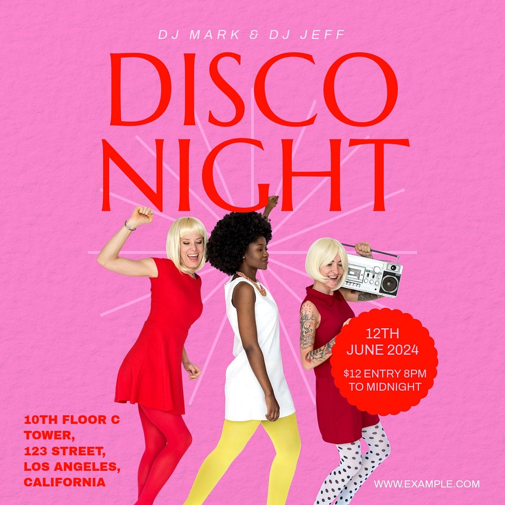 Disco night Instagram post template, editable text