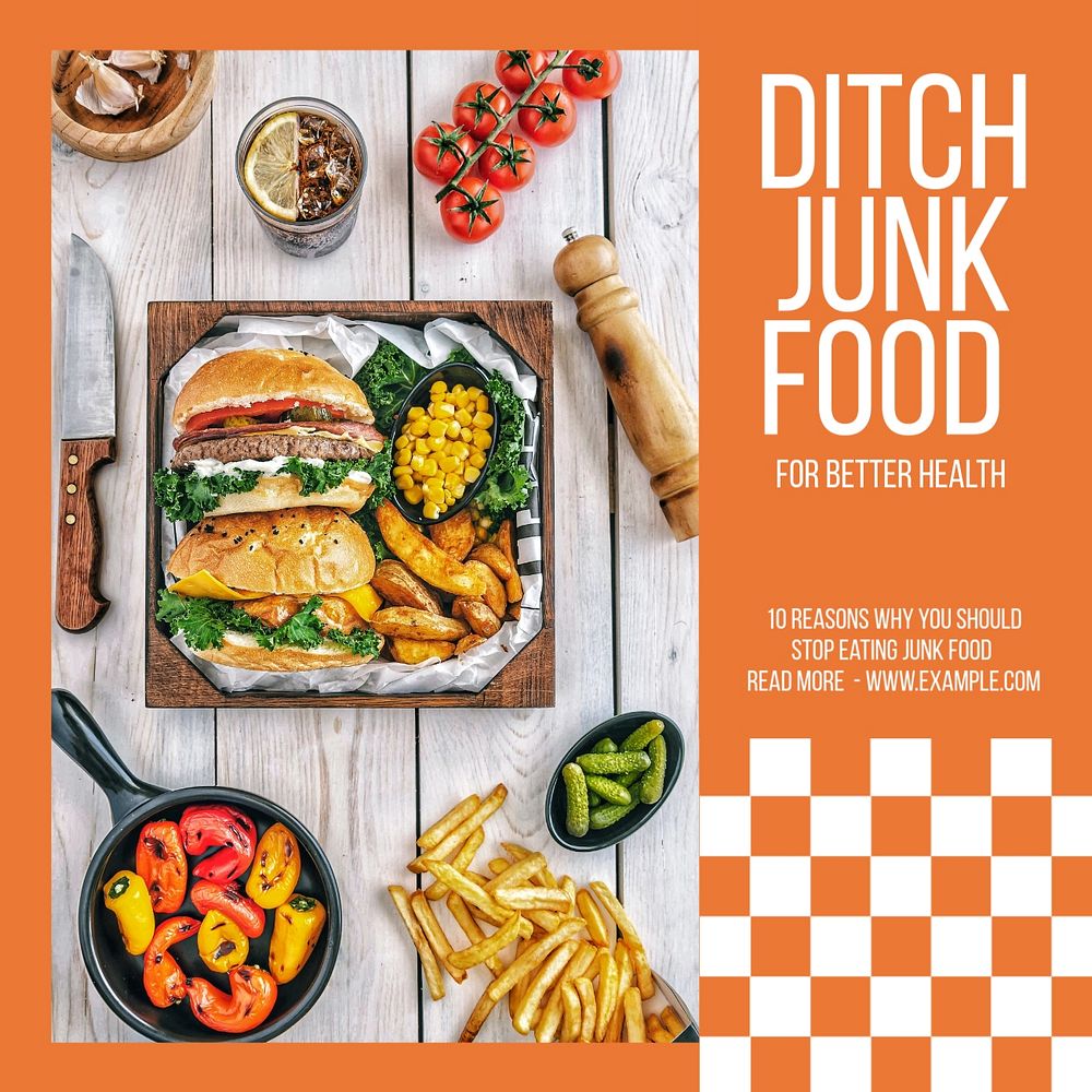 Ditch junk food Instagram post template, editable text