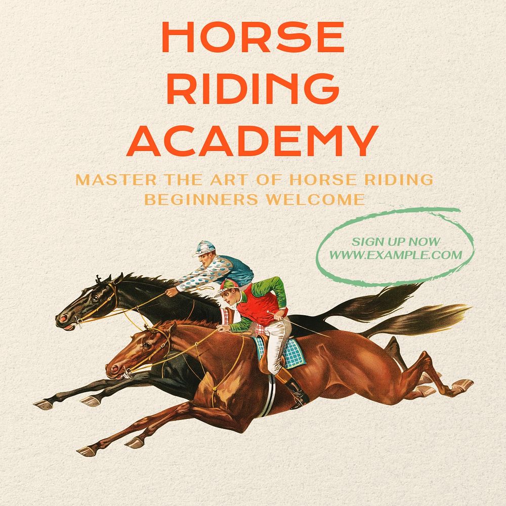 Horse riding academy Instagram post template, editable text