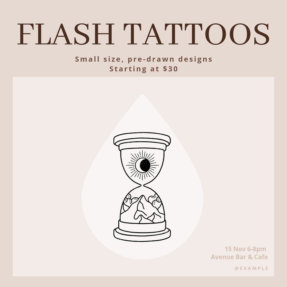 Flash tattoos Instagram post template, editable design