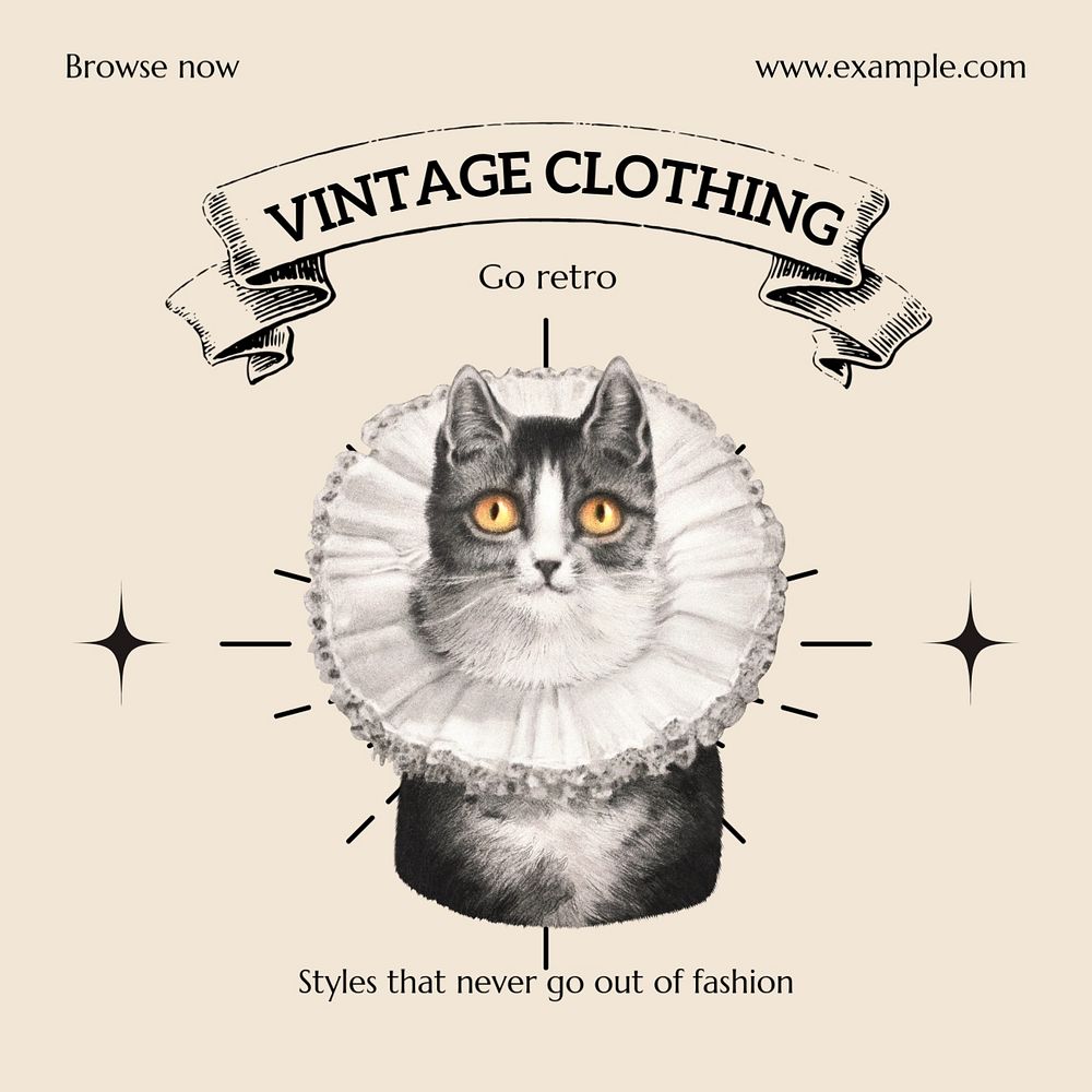 Vintage clothing Instagram post template, editable text