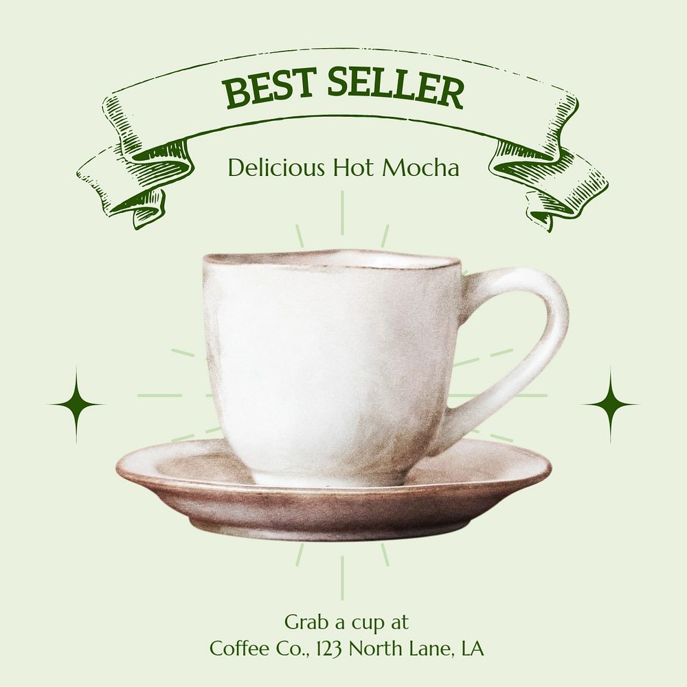 Cafe best seller Instagram post template, editable text