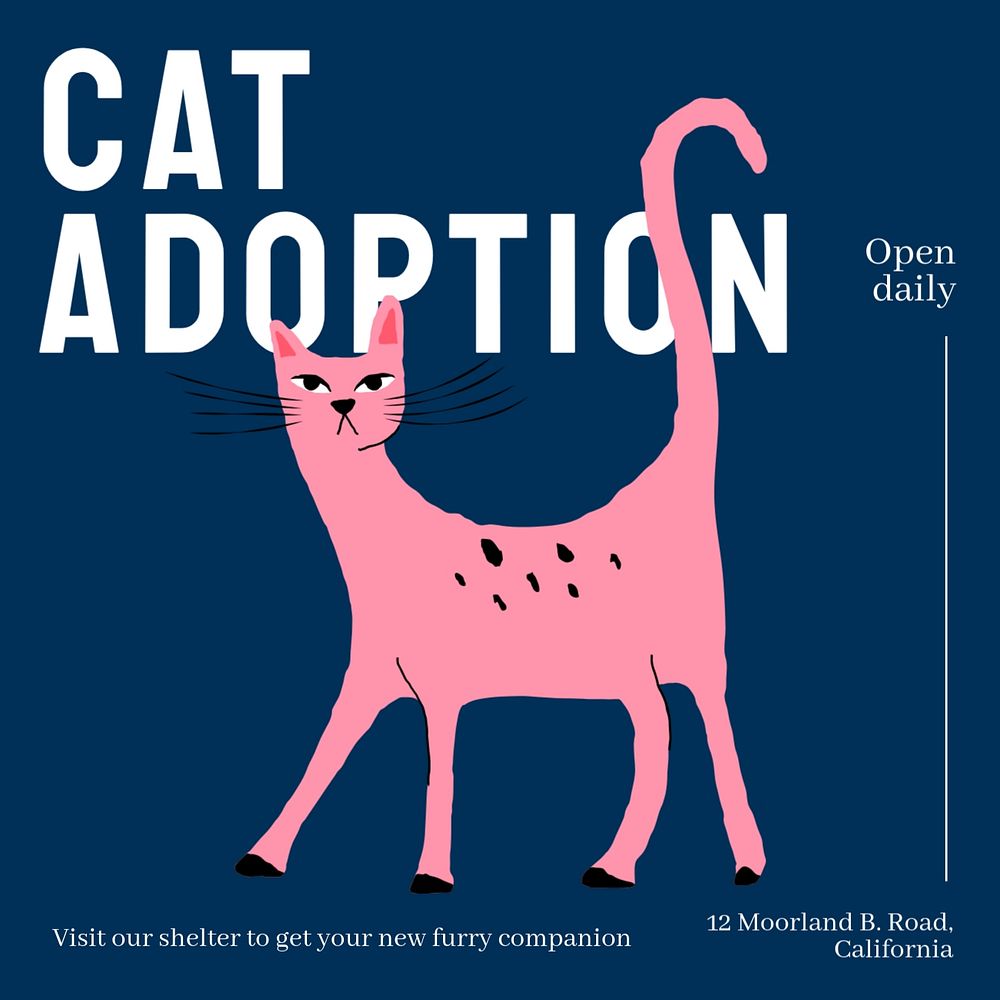 Cat adoption Instagram post template, editable text