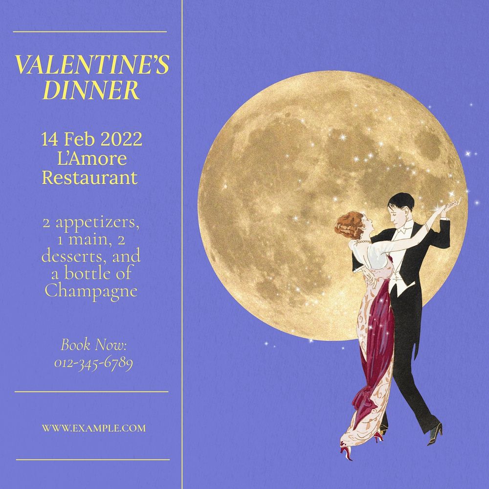 Valentine’s dinner Instagram post template, editable design