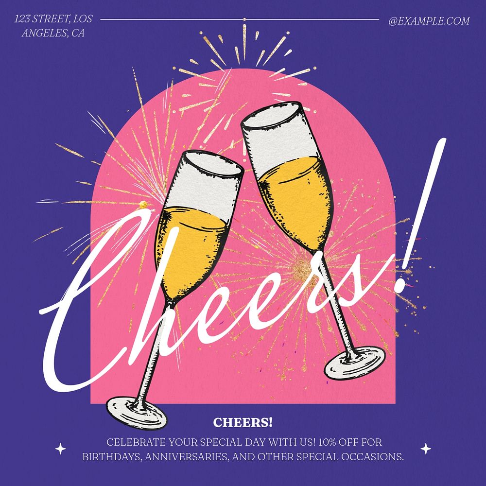 Cheers restaurant promotion Instagram post template, editable text