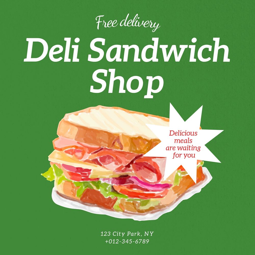 Deli shop Instagram post template, editable text