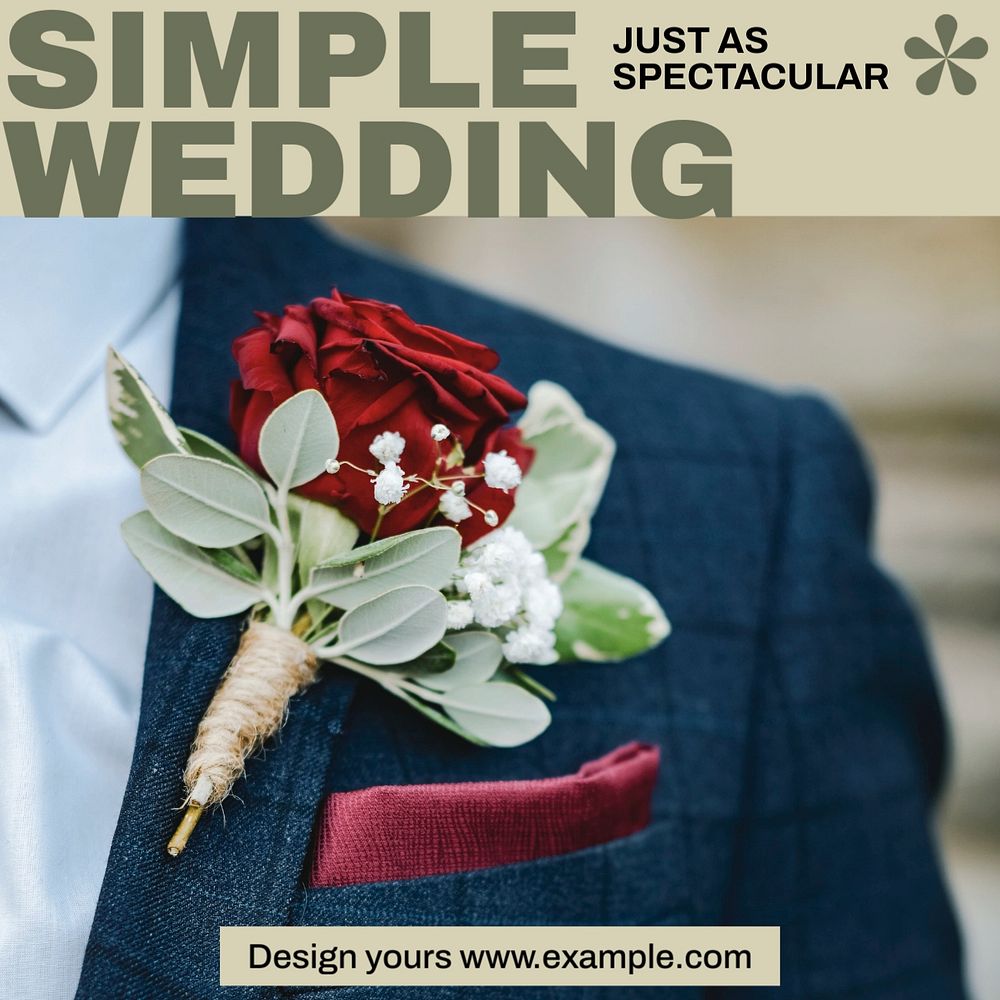 Simple wedding Instagram post template, editable social media design