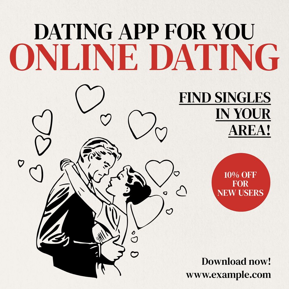 Online dating app post template, editable social media design