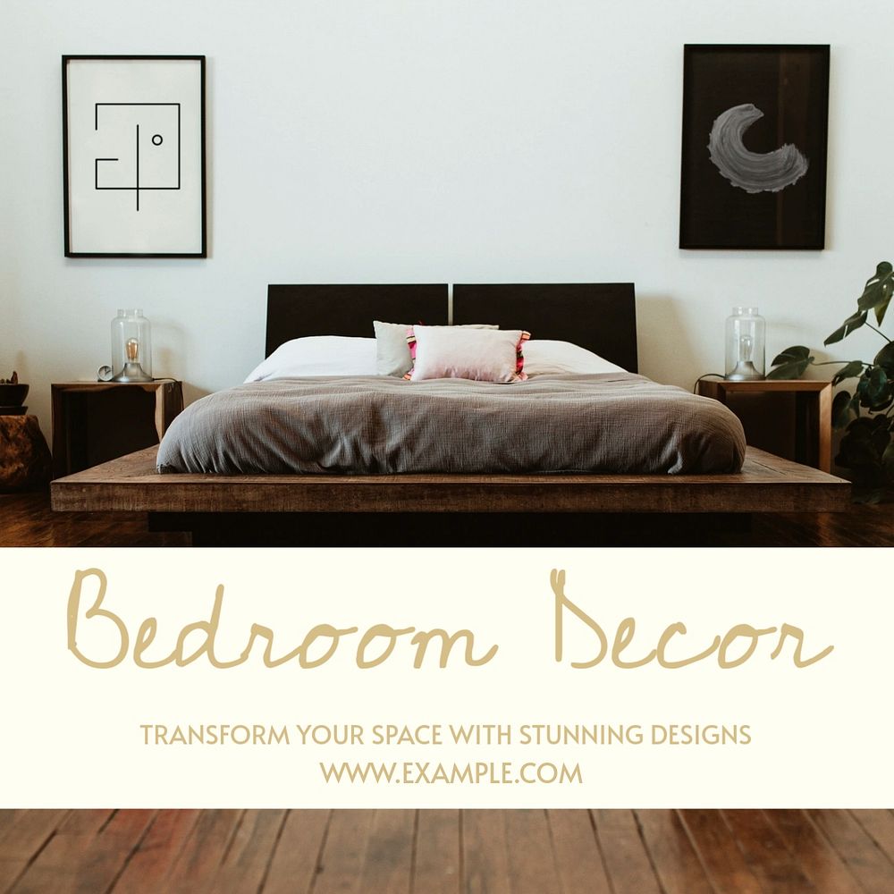 Bedroom decor Instagram post template, editable text