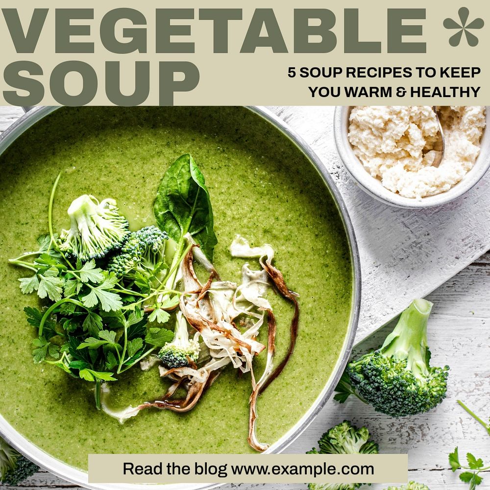 Vegetable soup recipes Instagram post template, editable social media design