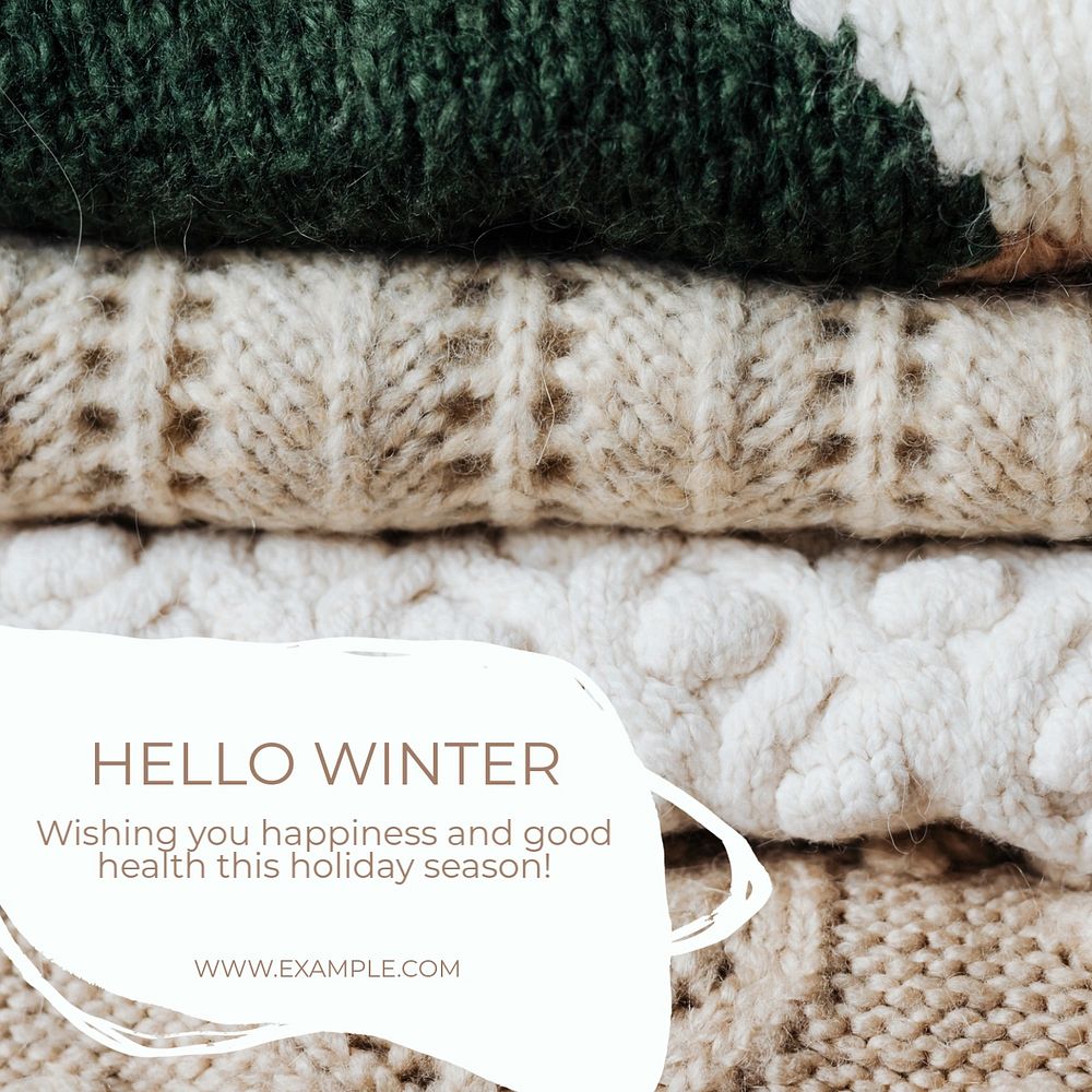 Hello winter wish post template, editable social media design