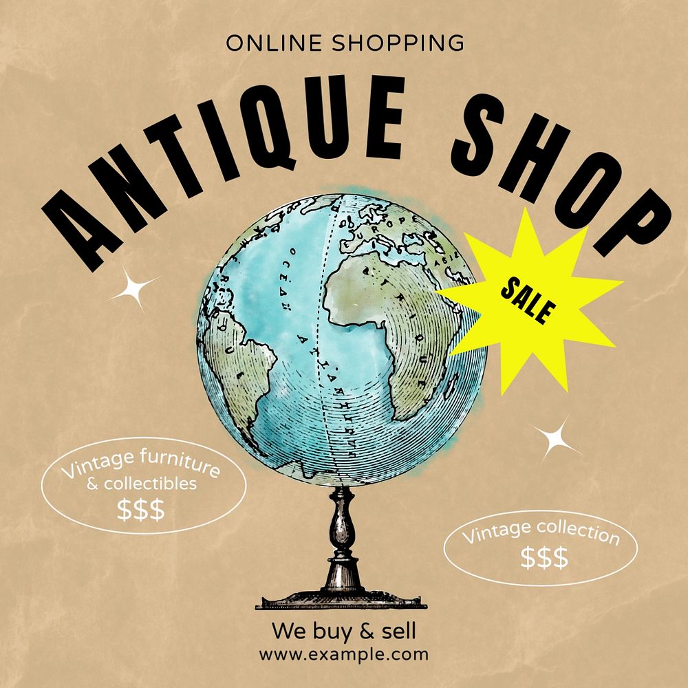 Online shopping antique Instagram post template, editable text