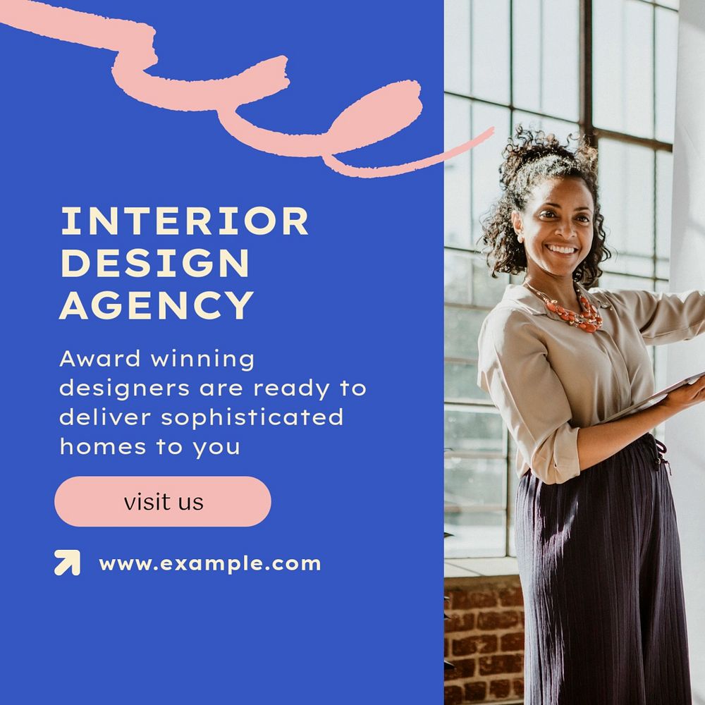 Interior design agency Instagram post template, editable text