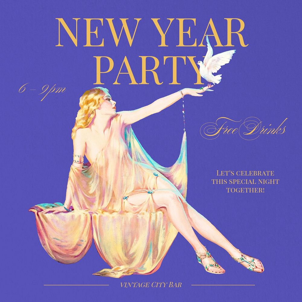 New Year party post template, editable social media design