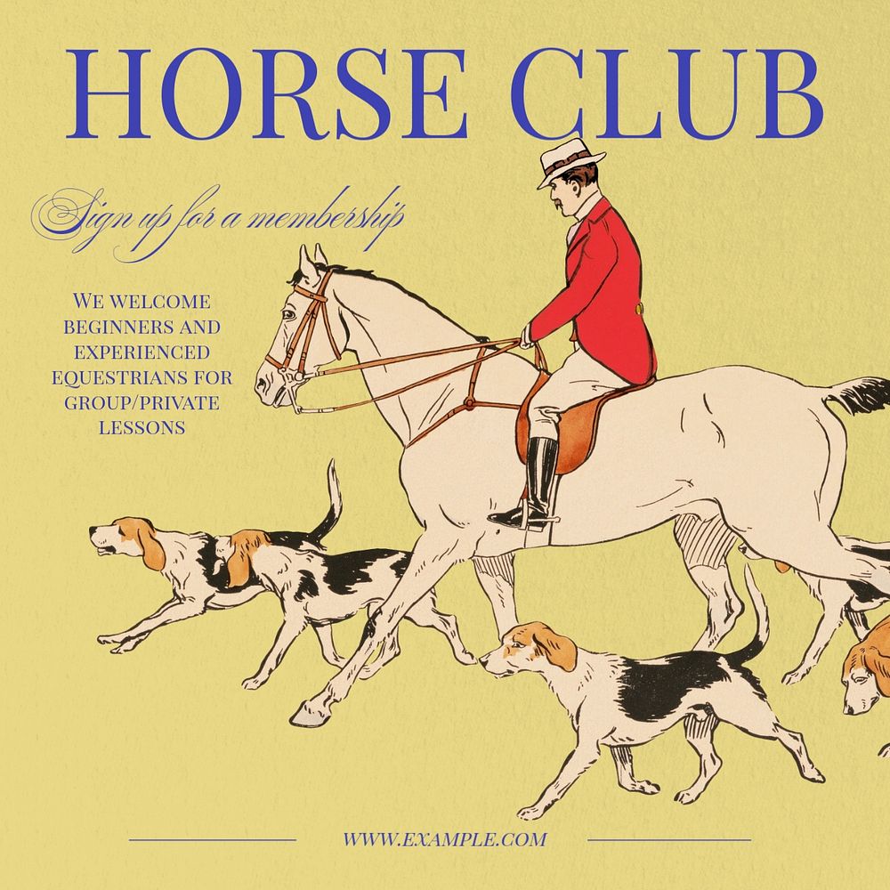 Horse club Instagram post template, editable text