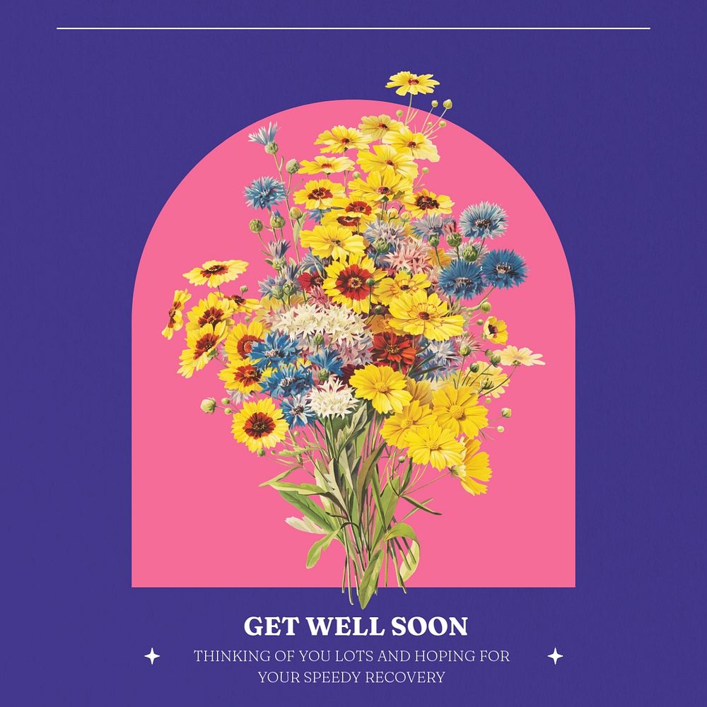 Get well soon Instagram post template, editable text