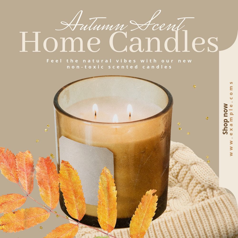 Home candles Facebook post template, editable design