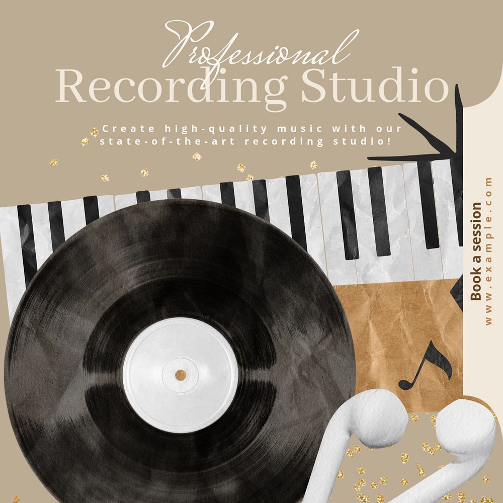 Recording studio Instagram post template, editable text