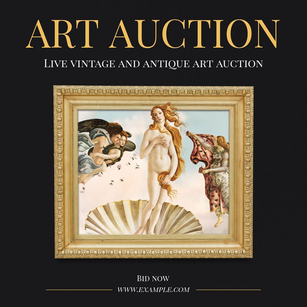 Art auction Instagram post template, editable text