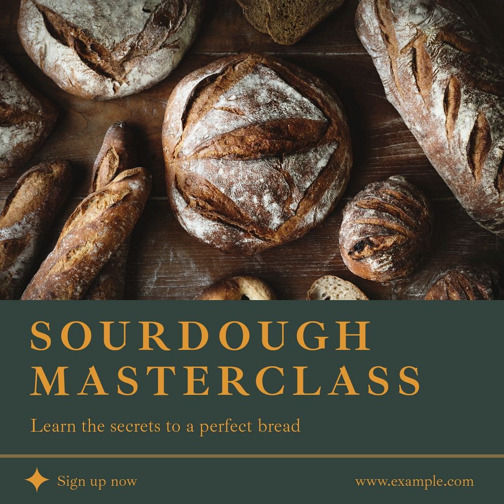 Sourdough masterclass Instagram post template, editable social media design