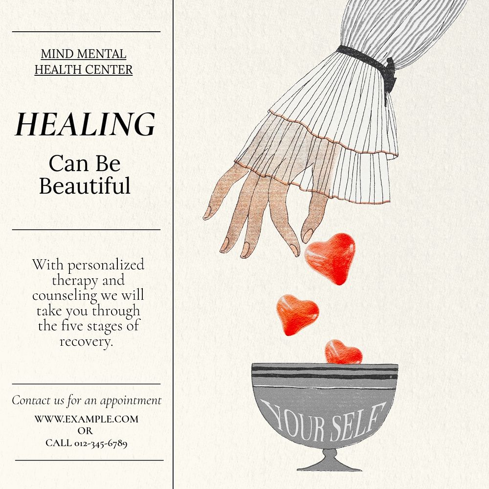 Healing & mental health post template, editable social media design