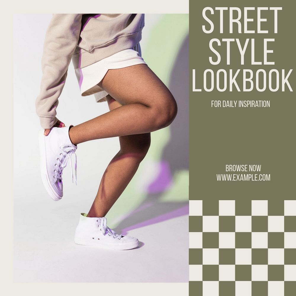 Street style lookbook social media template, editable design