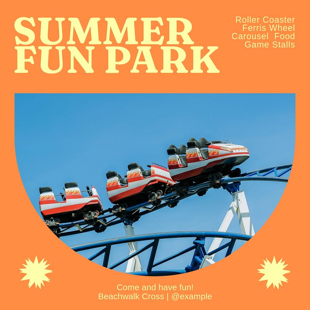 Summer fun park Instagram post template, editable text