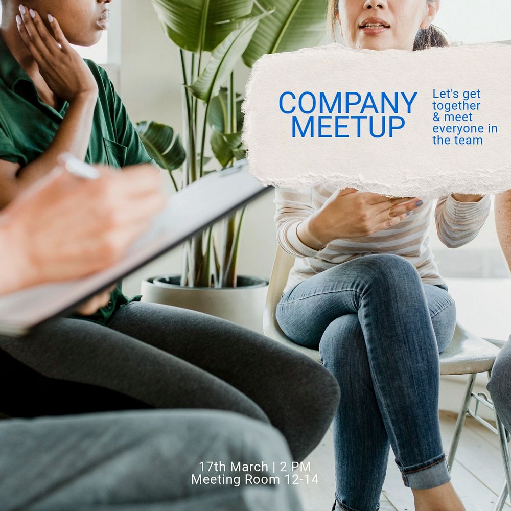 Company meetup Instagram post template, editable text