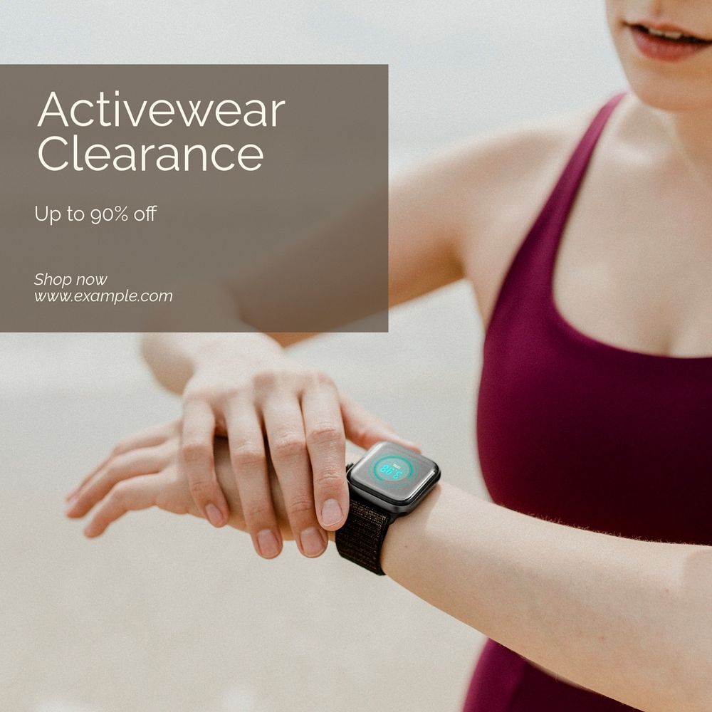 Activewear clearance sale post template, editable social media design