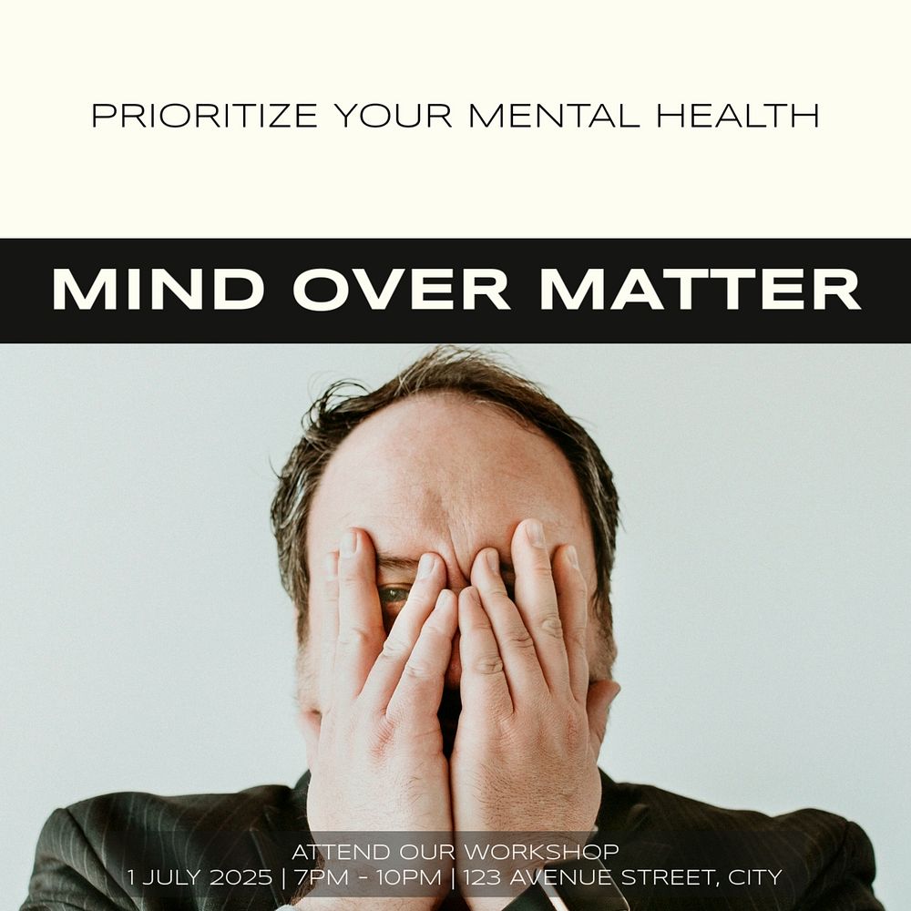 Mental health, psychology Instagram post template, editable social media design