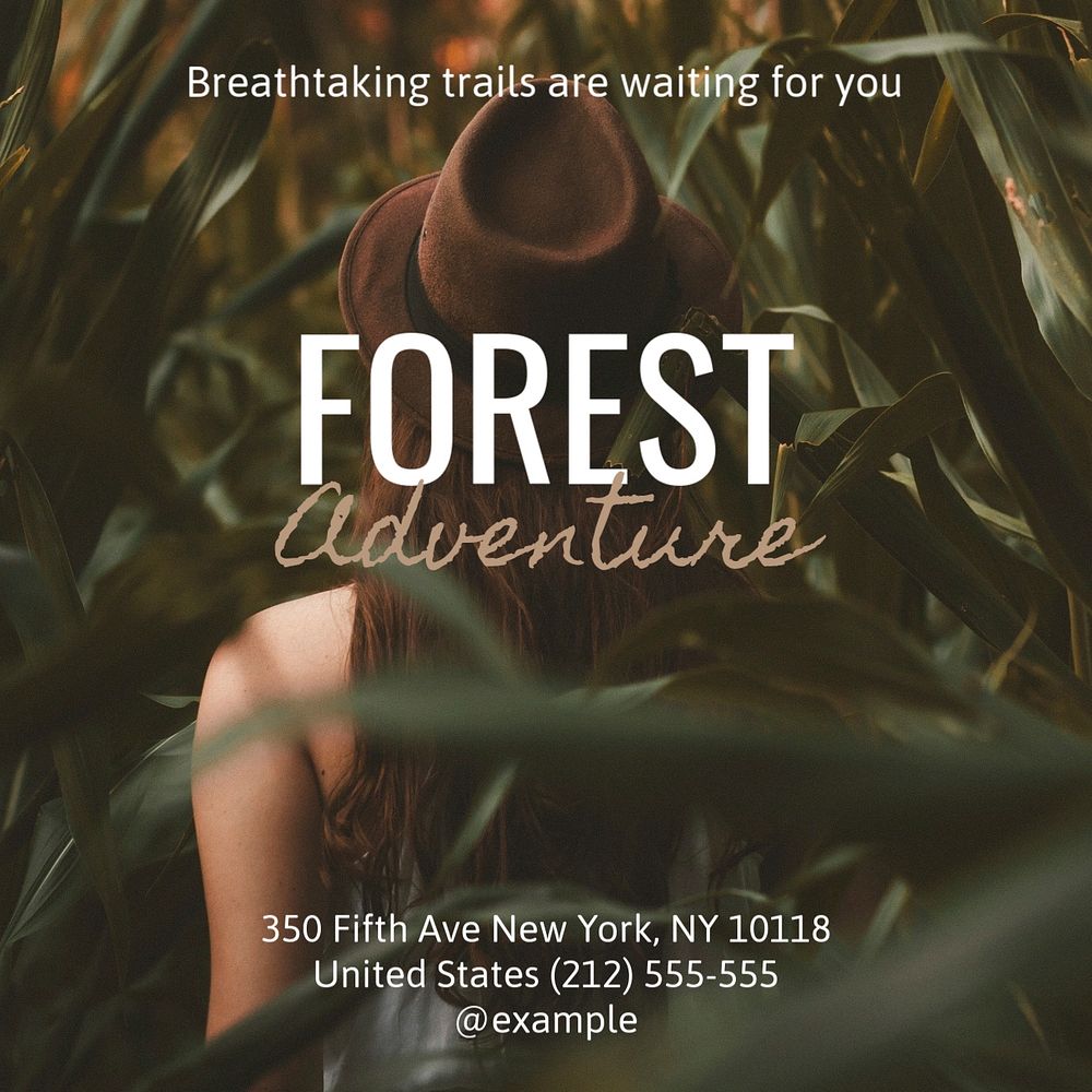 Forest adventure Instagram post template, editable text