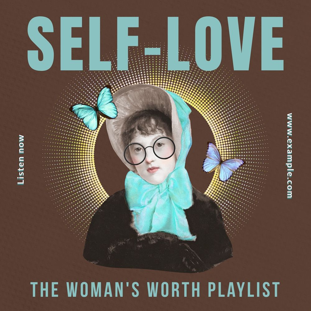 Self-love playlist Instagram post template, editable text