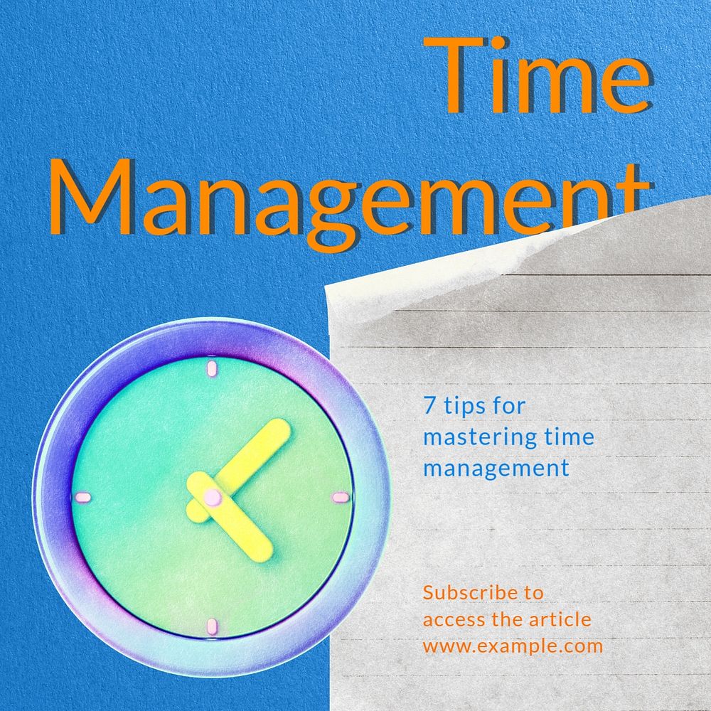 Time management Instagram post template, editable text