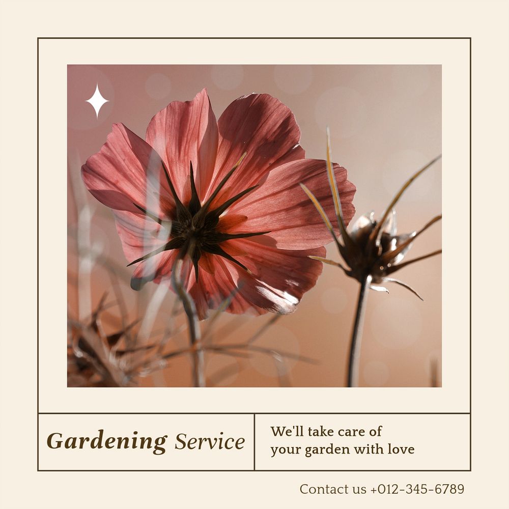 Gardening services post template, editable text for social media