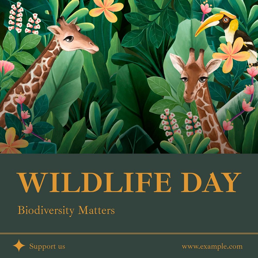 Wildlife day Instagram post template, editable social media design