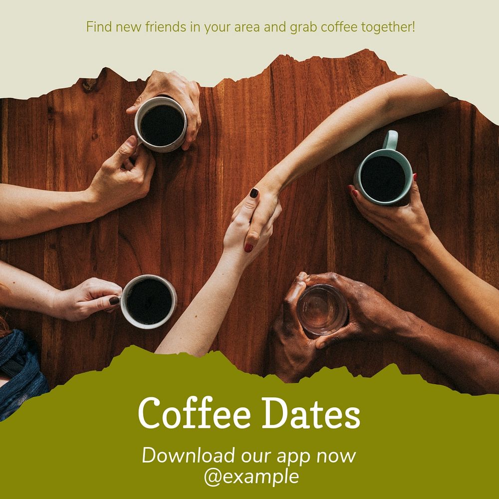 Coffee dates post template, editable text for social media