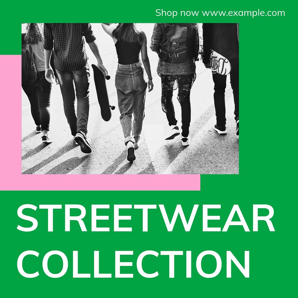 Streetwear fashion post template, editable text for social media