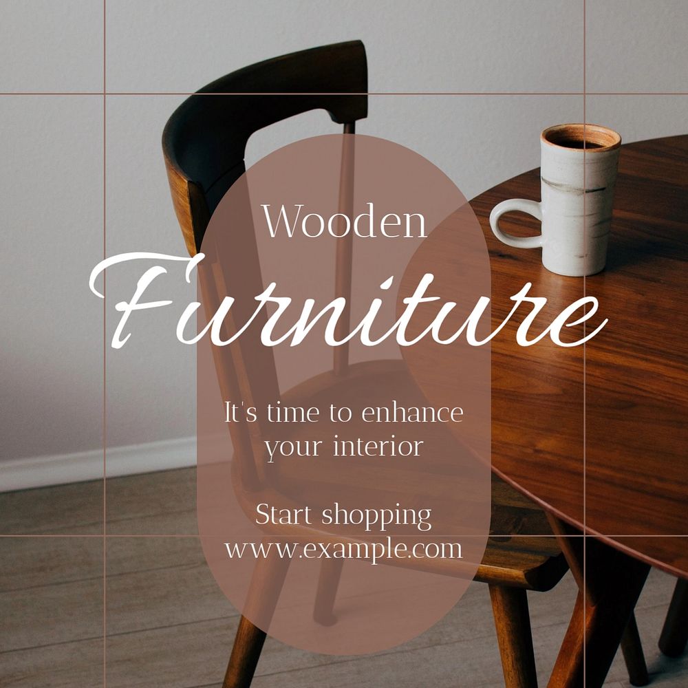 Wooden furniture post template, editable text for social media