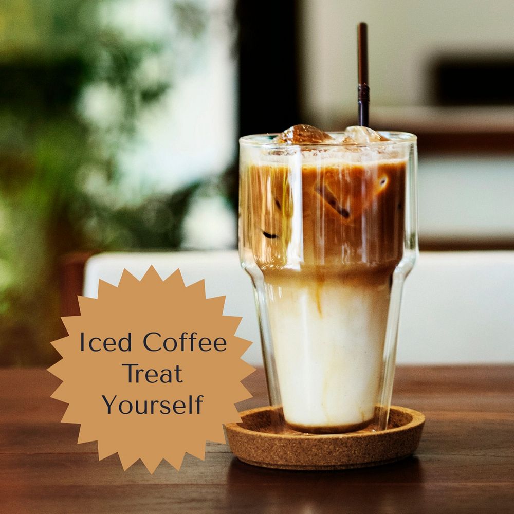 Iced coffee Instagram post template, editable text