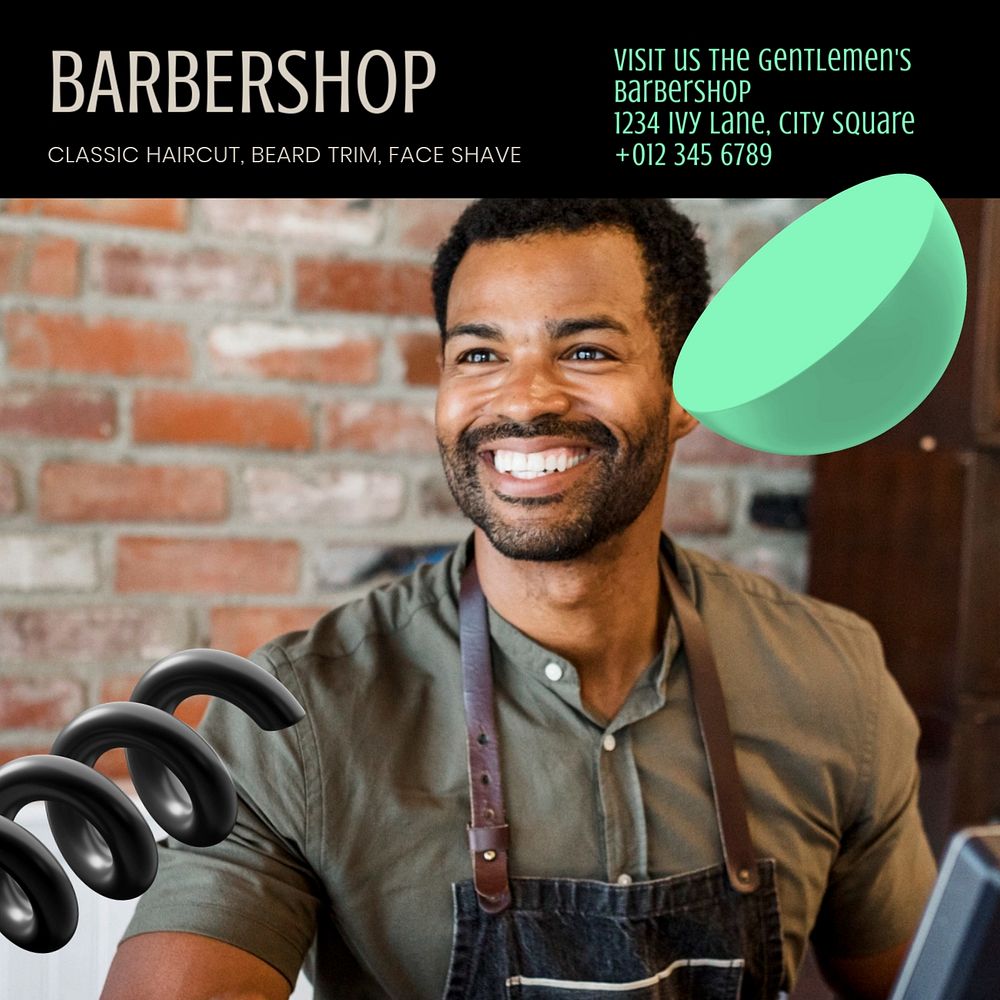 Barbershop Instagram post template, editable design