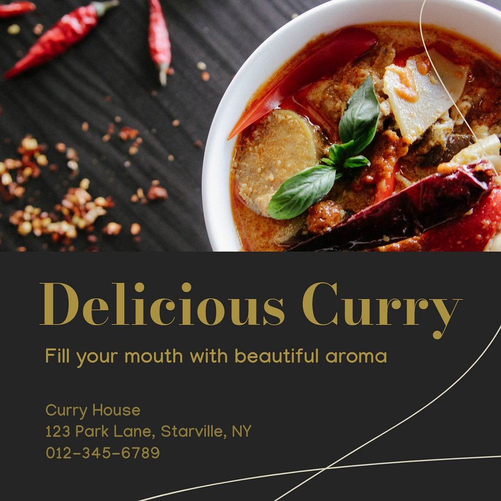 Curry restaurant Instagram post template, editable social media design