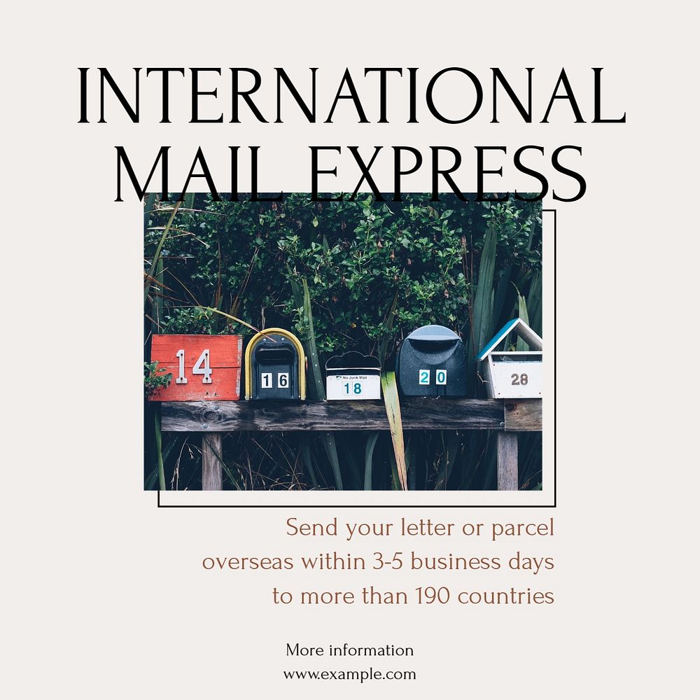 International mail express Instagram post template, editable social media design