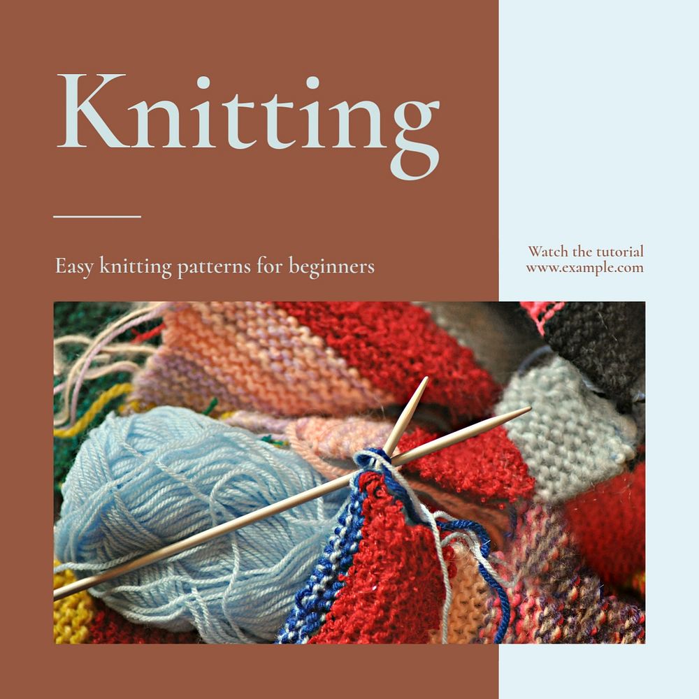 Knitting Instagram post template, editable social media design