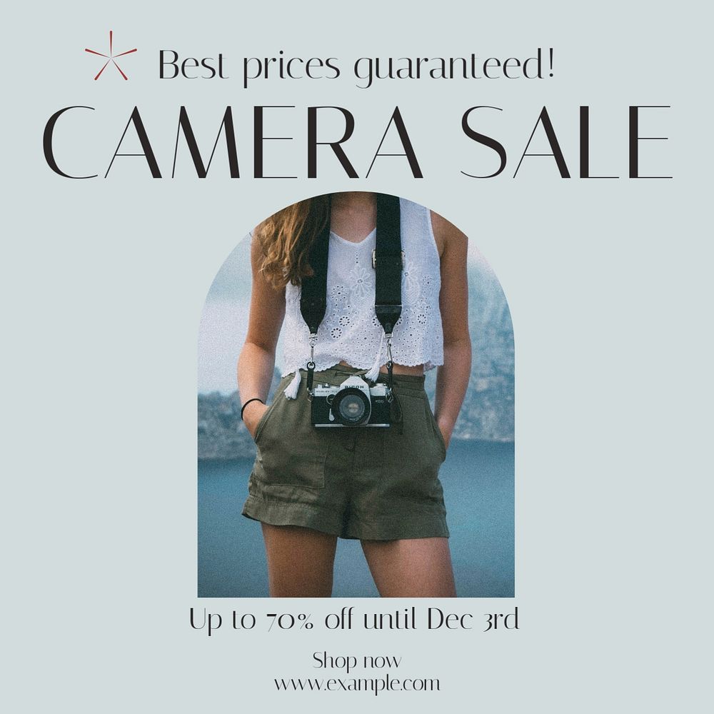 Camera sale Instagram post template, editable social media design