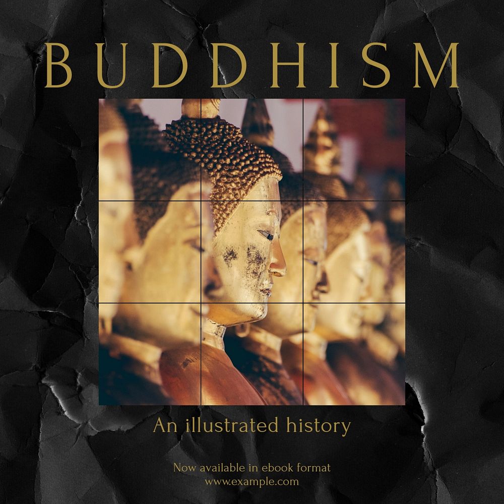 Buddhism history Instagram post template, editable text