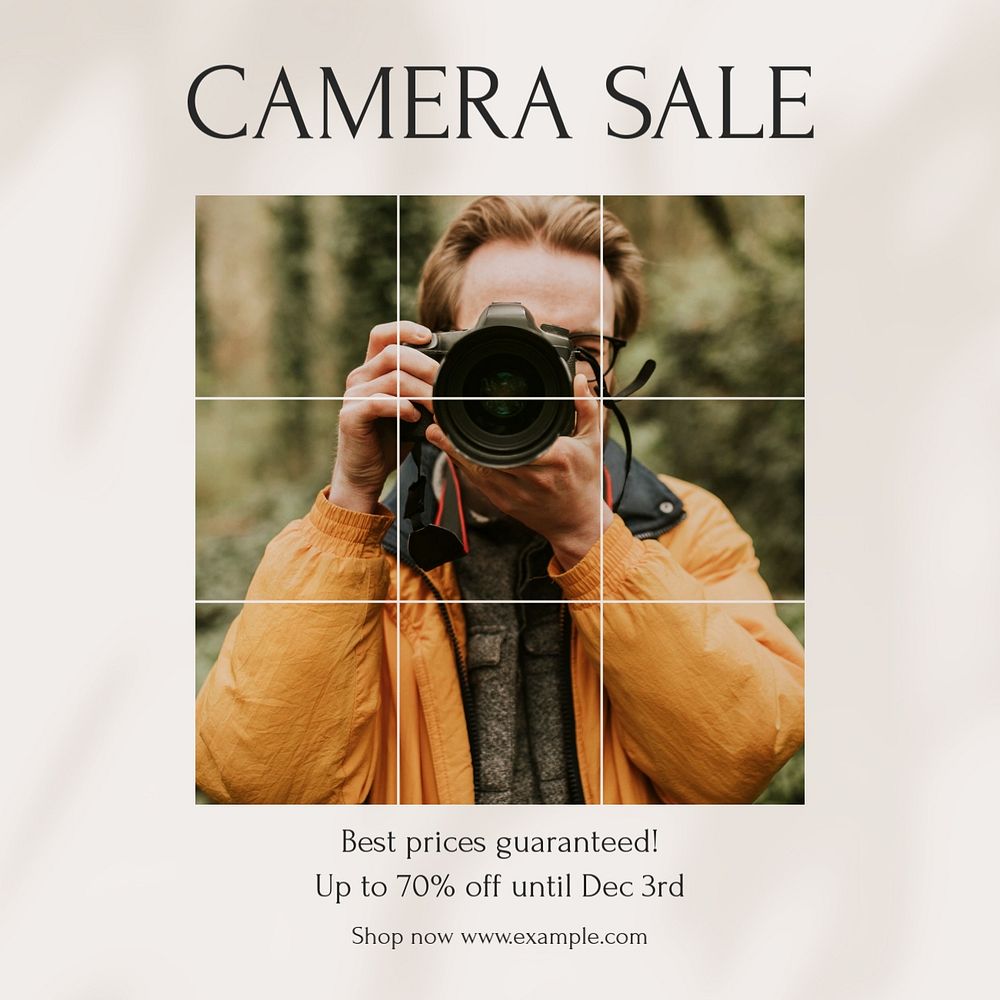 Camera sale Instagram post template, editable social media design