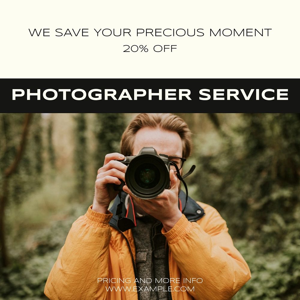 Photographer service Instagram post template, editable social media design